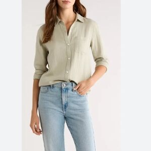 Lola River Anthropoloige Top Womens Medium Light Green Taylor Button Up Preppy